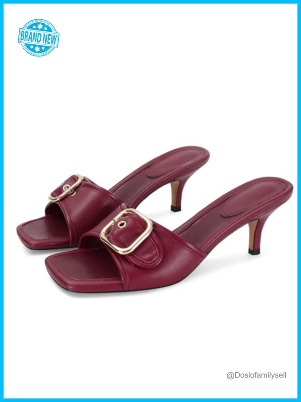 Vegan Leather Kitten Heel Sandals Slip On Mule Square Open Toe Dress Shoes